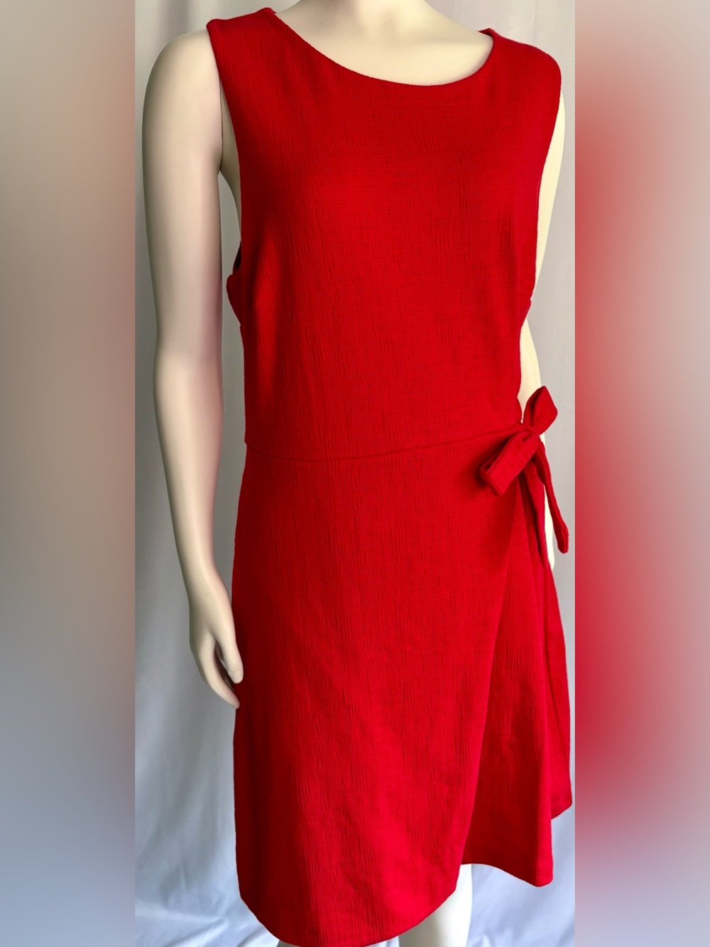 LOFT Red Textured Tie-Detail Dress